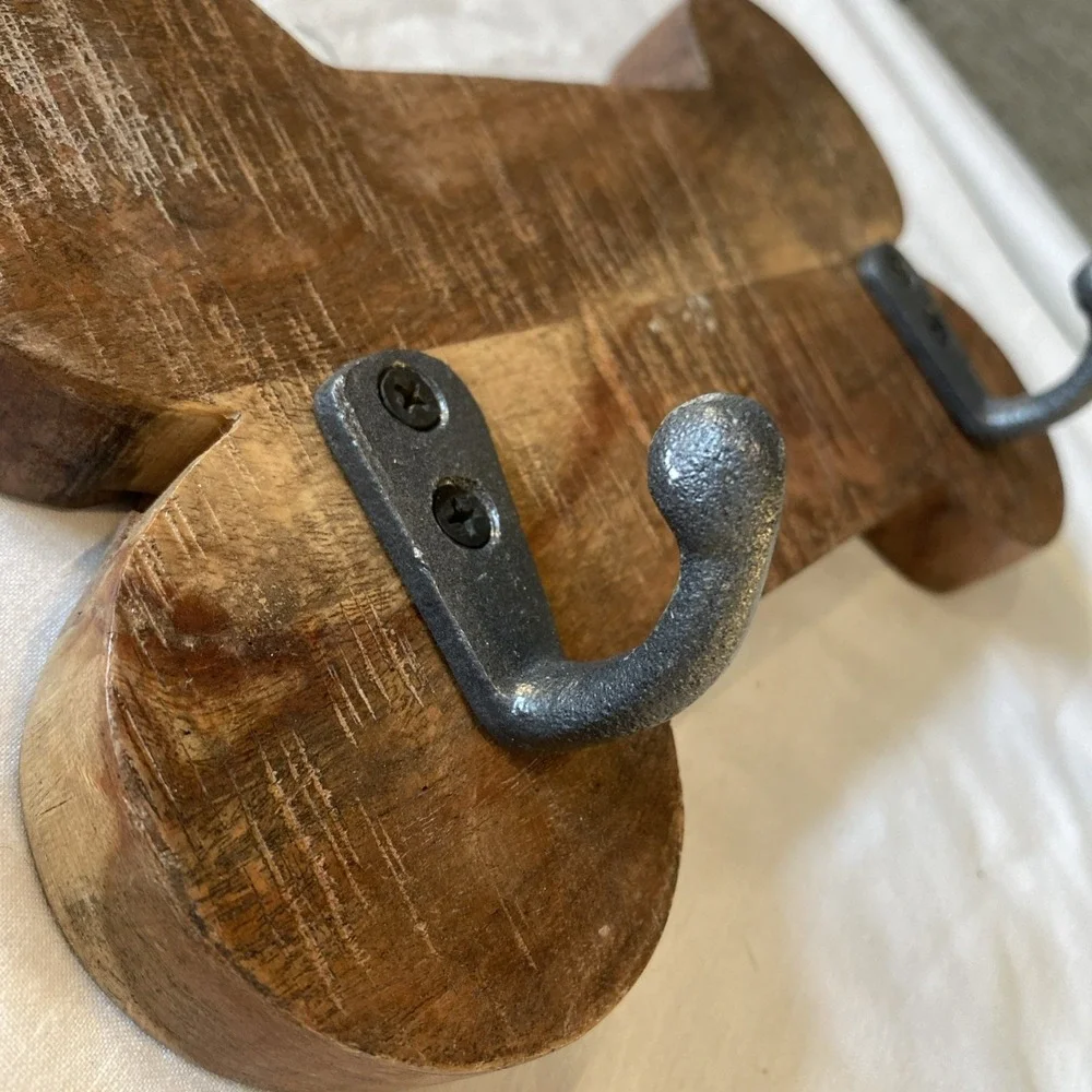 Dog Leash Holder Wall Mount Walking Lead Hanger Key Hook Wood Rack Organizer